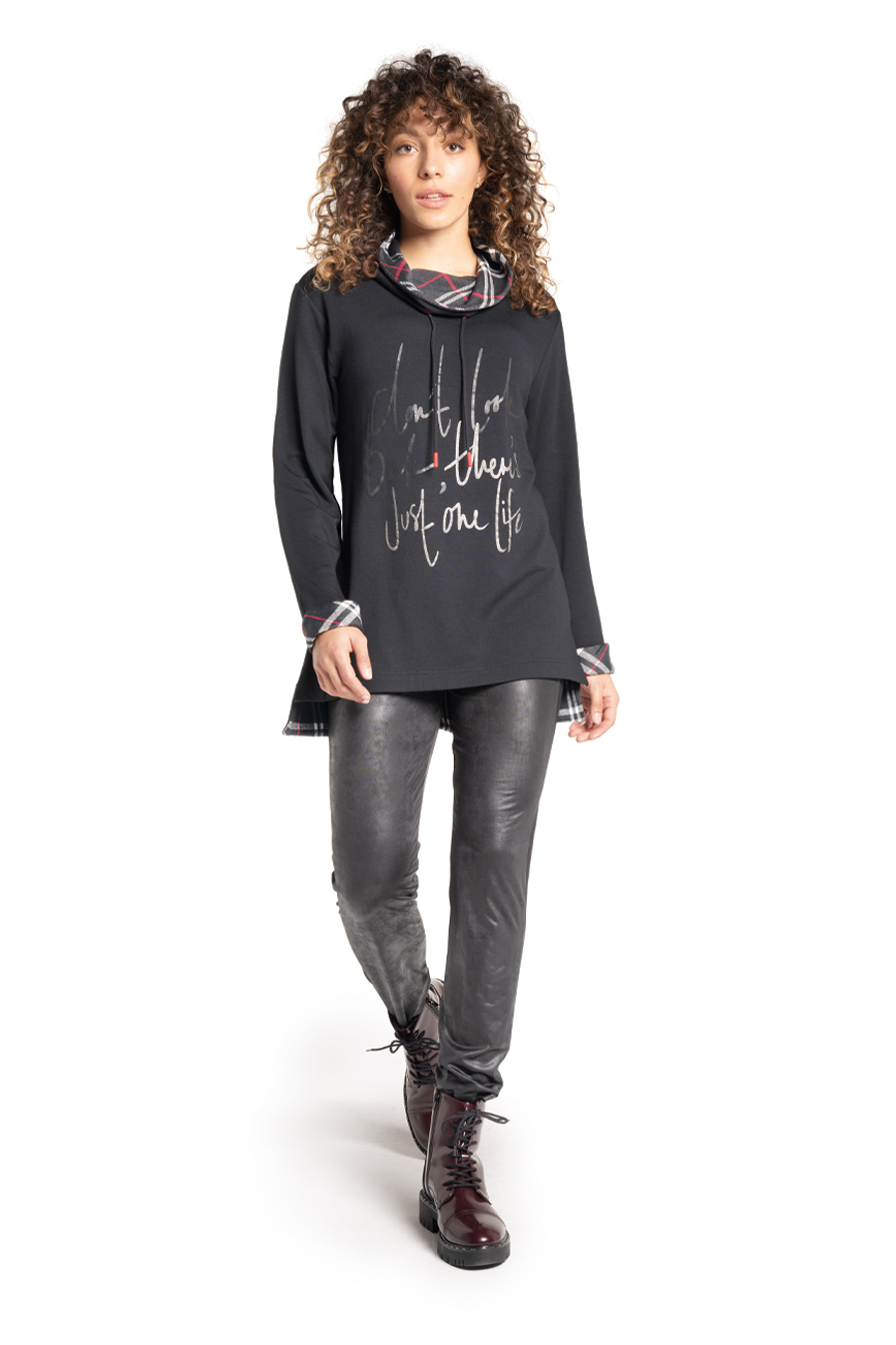 Doris Streich Outfit Flausch-Shirt mit Leder-Leggings