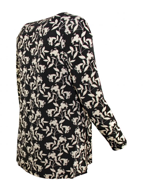 Yoek flared Tunic floral print black and white curvy size