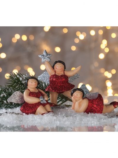 Decorative angel Betty red silver set of 3