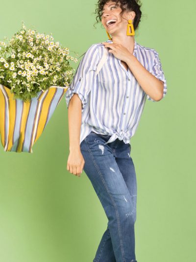 Doris Streich blue striped blouse with jeans plus size online