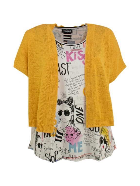 CISO yellow knit jacket short style plus size fashion online