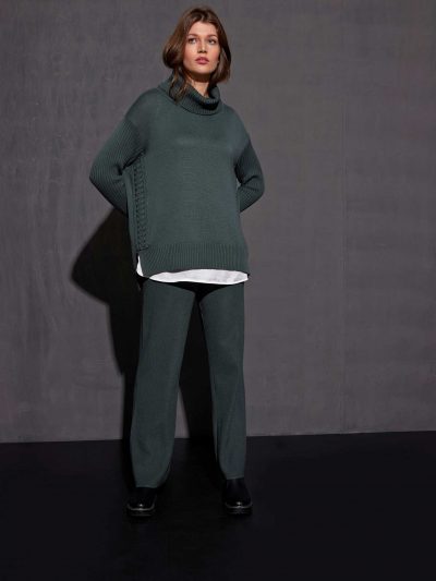 Verpass Pullover Rollkragen Zopf und Strick-Hose grün Baumwolle große Größen Mode online