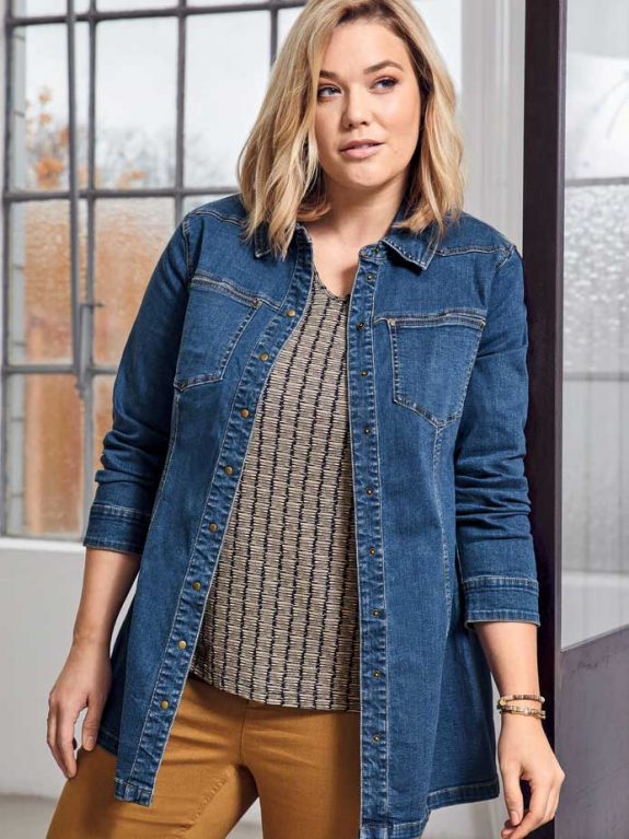 CISO Shirt V-Ausschnitt Stäbchen Druck dunkelblau große Größen Mode online