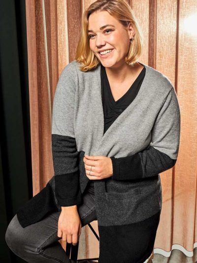 CISO knit cardigan color block grey plus size fashion online