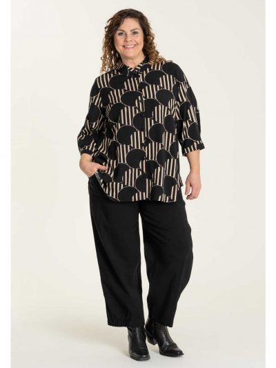 Gozzip Bluse schwarzweiße Kreise A-Linie große Größen Mode online