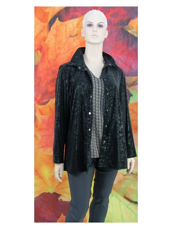 KjBRAND schwarze Hemd-Jacke glänzendes Lederimitat Shirt Stäbchen große Größen Mode online