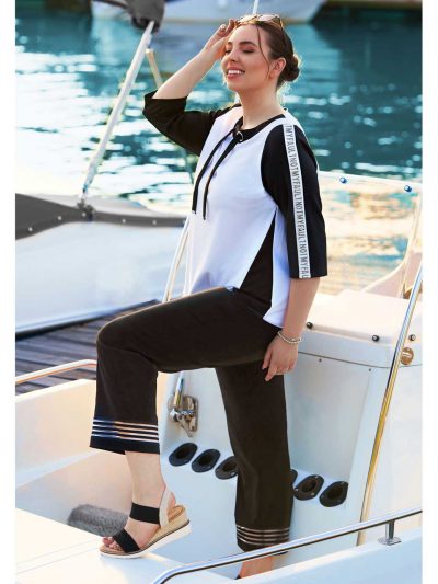 Mona Lisa Sweatshirt Jersey Wording black&white plus size fashion online