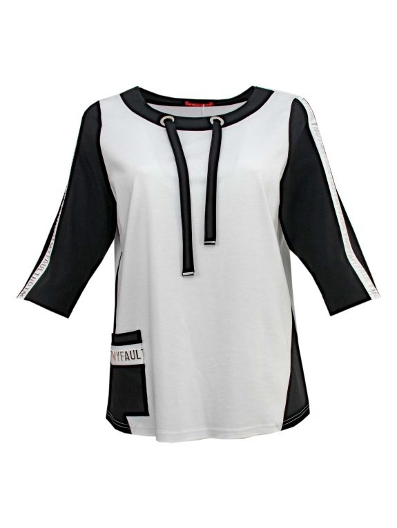 Mona Lisa Shirt Sweat Wording schwarz-weiß große Größen Mode online kaufen