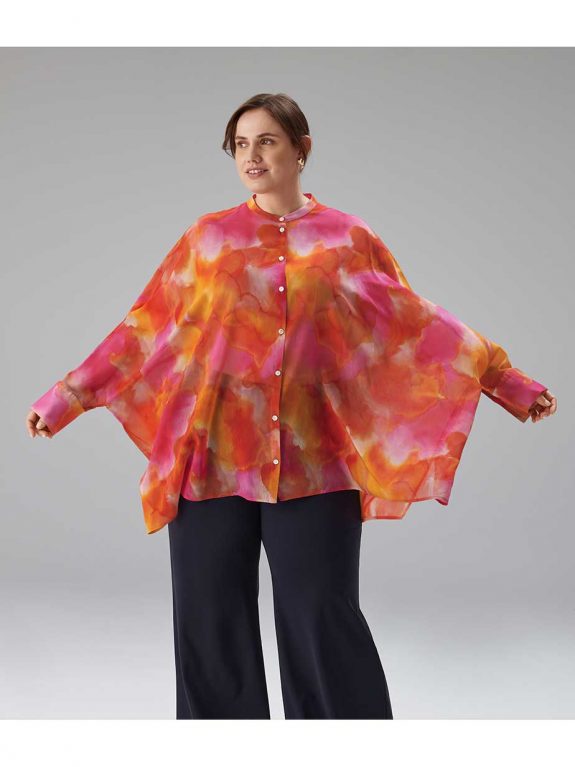 Sallie Sahne Tunika-Bluse pink orange mit schwarzer Hose oversized große Größen Sommer-Mode online