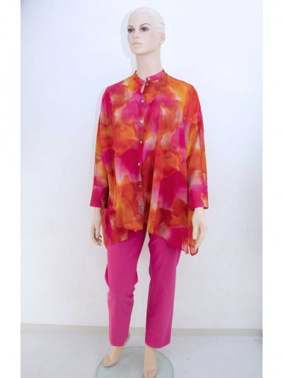 Sallie Sahne Tunic pink orange silk & pants pink plus size summer fashion online