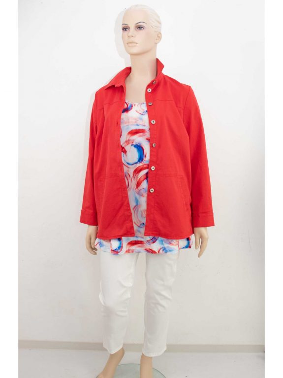KjBRAND Long-Shirt Kringel Kurzarm A-Linie rot-blau Baumwoll-Jacke rot große Größen Sommer Mode online
