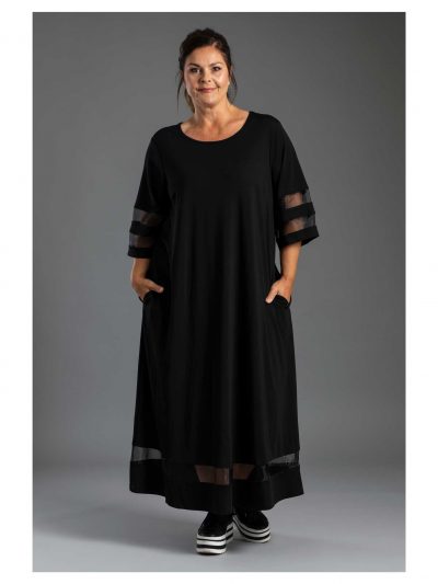 Gozzip Maxi Dress Mesh black extravagant plus size summer layered fashion online