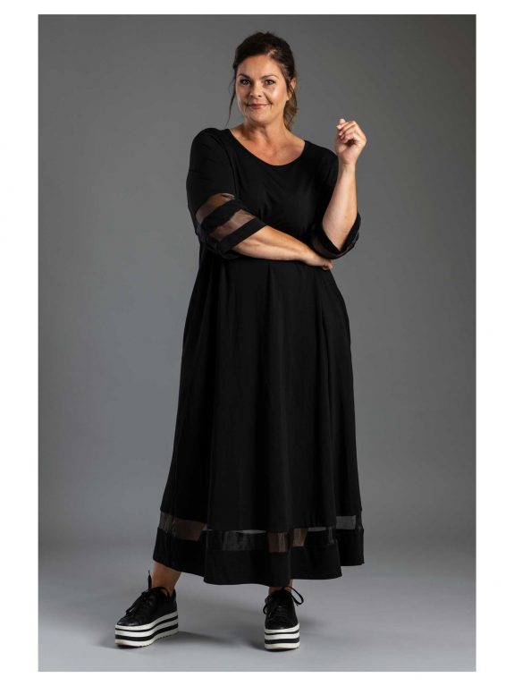 Gozzip Maxi-Kleid Mesh schwarz Jersey ausgefallene große Größen Sommer Lagenlook Mode online