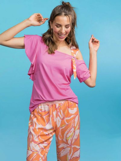 seeyou Top pink shoulder cutout culotte orange plus size summer fashion online