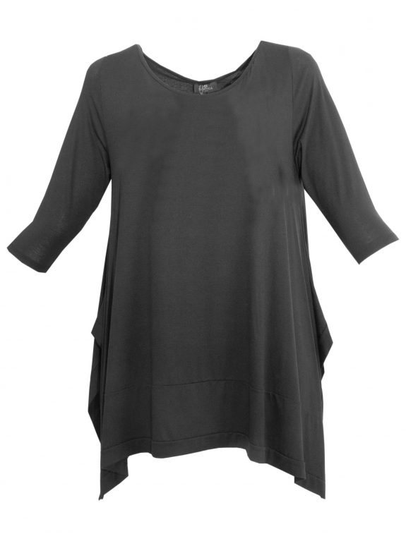 Sopha Curvy Tunika-Shirt zipfelig schwarz große Größen Lagenlook Sommer Mode online