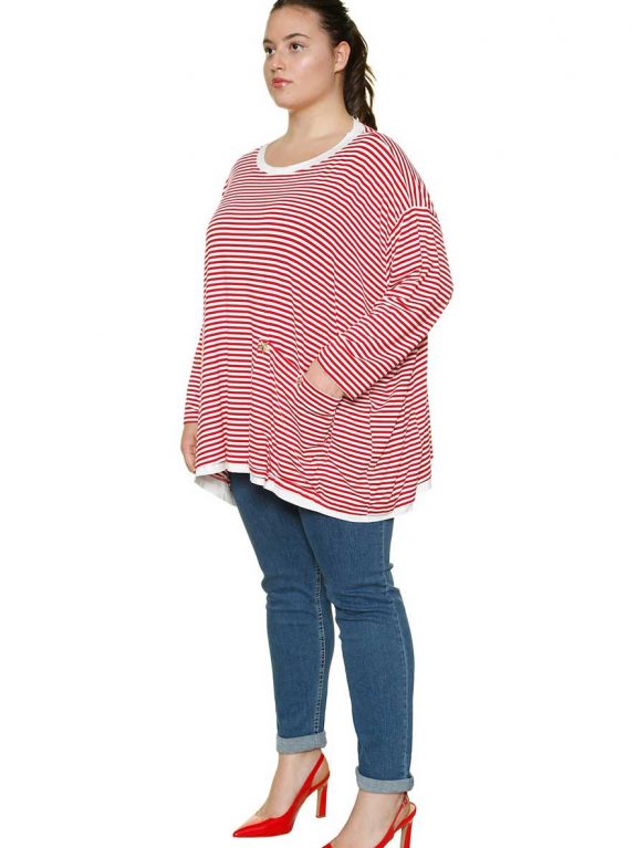 Sophia Curvy Ringel-Shirt rot oversized große Größen Lagenlook Sommer Mode online