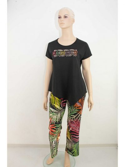 Doris Streich Trousers jersey leaf print asymmetrical top plus size summer fashion online
