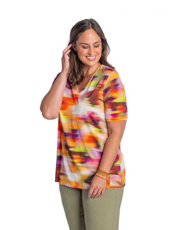 KjBRAND Kurzarm Shirt Sommer Slinky Viskose orange Print große Größen Sommer Mode online