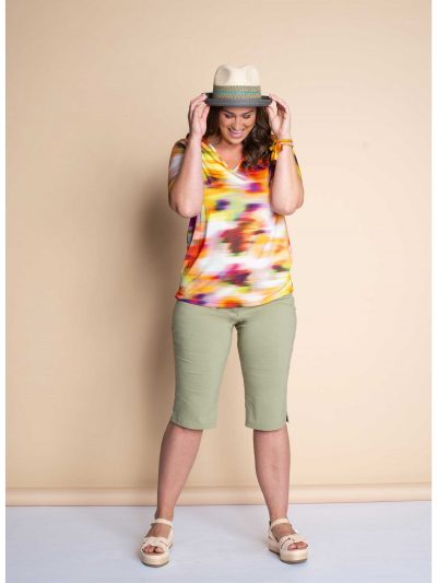 KjBRAND T.Shirt orange and cotton Capris  plus size summer fashion online