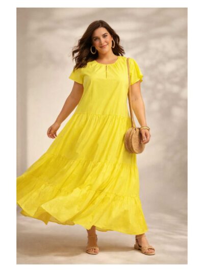 Elena Miro gelbes Boho-Maxi-Kleid Bahnen feine Baumwolle große Größen italienische Sommer Mode online