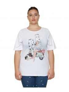 Sophia Curvy weißes Shirt Motiv Vespa große Größen Sommer Mode online