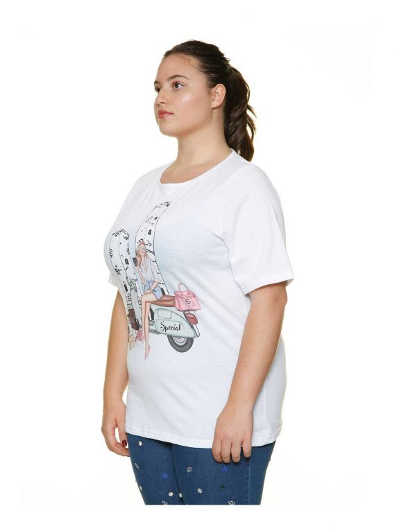 Sophia Curvy weißes Shirt Motiv Vespa große Größen Sommer Mode online