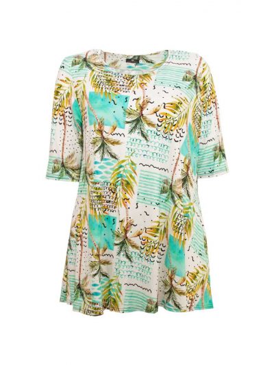 Tunic Top palmtree Flared turquoise plus size summer fashion online