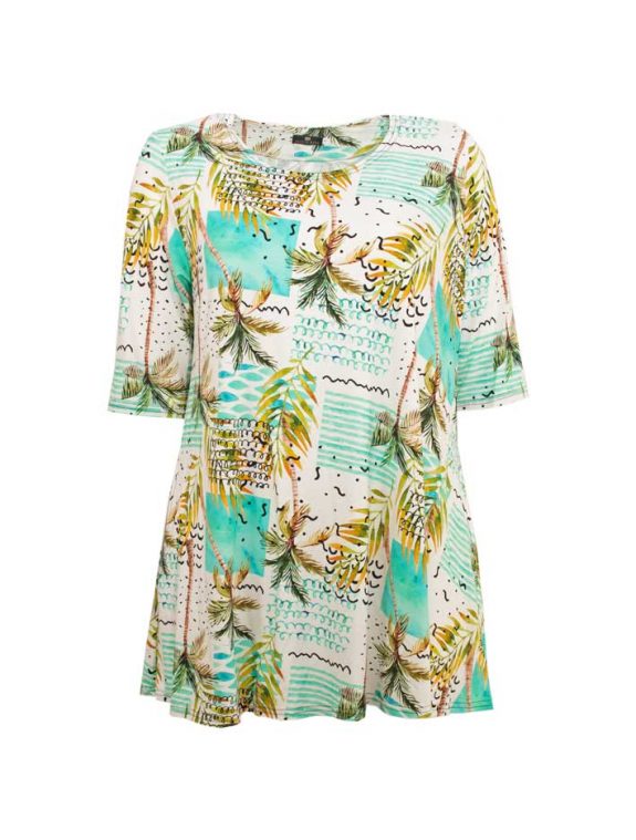 Tunika Shirt Palme türkis oliv sommerlich A-Linie große Größen Sommer Mode online