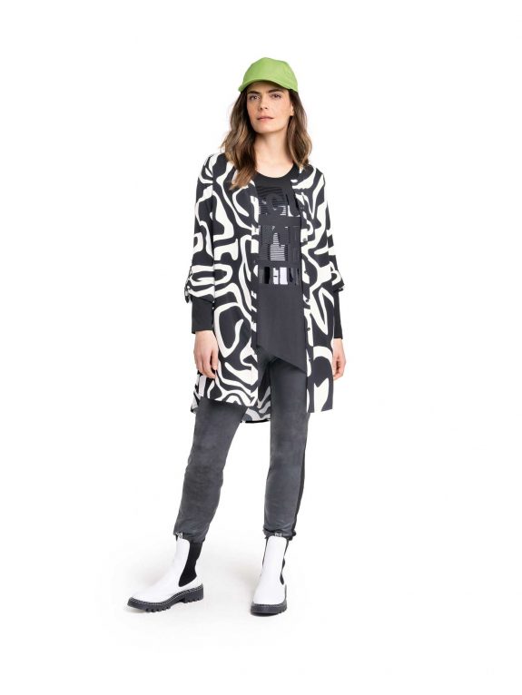 Doris Streich Lang-Bluse schwarz-weiß Krempelarm V-Ausschnitt große Größen Mode online