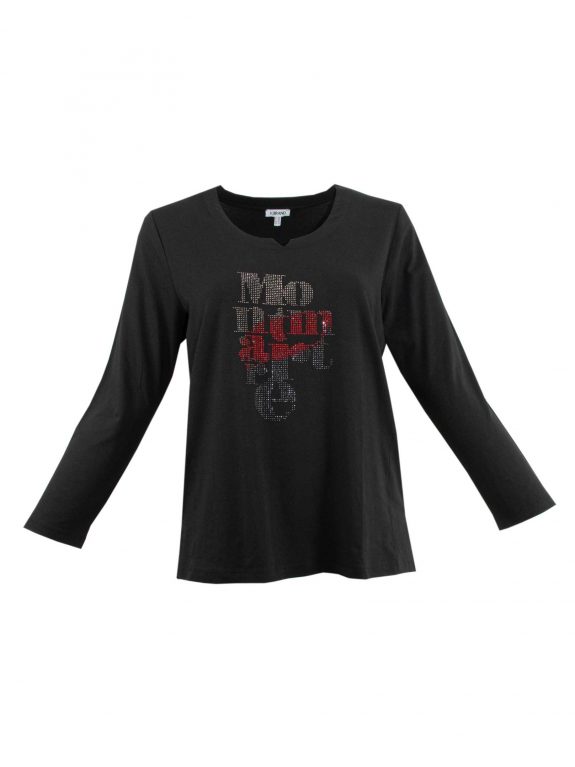 KjBRAND Shirt Glitzermotiv schwarz Langarm große Größen Herbst Winter Mode online