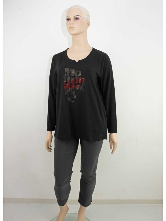 KjBRAND Shirt Glitzermotiv schwarz Langarm große Größen Herbst Winter Mode online