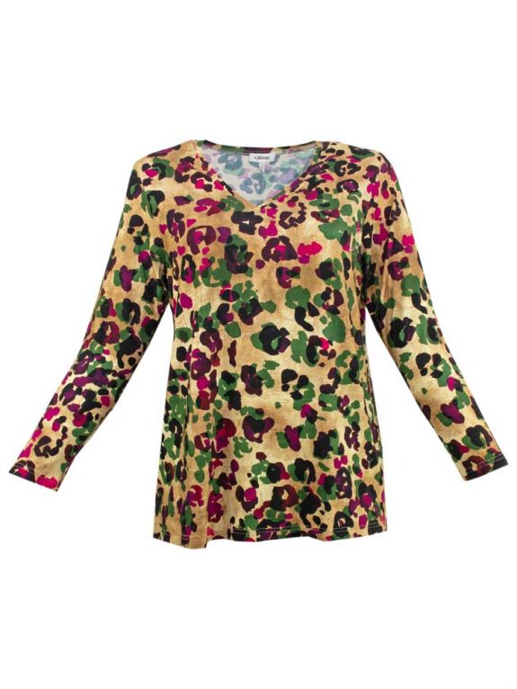 KjBRAND Shirt V-Ausschnitt Leo grün pink große Größen Herbst Mode online