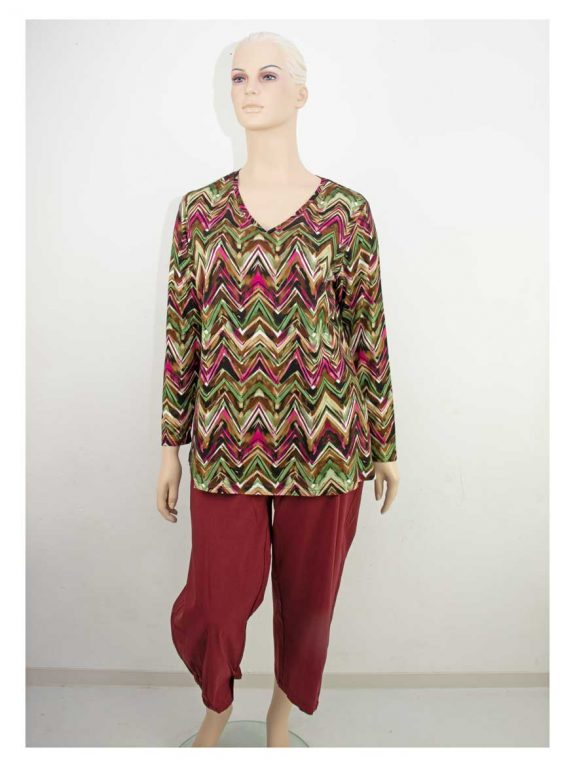 KjBRAND Shirt Druck zickzack rot grün beige Langarm große Größen Herbst Mode online