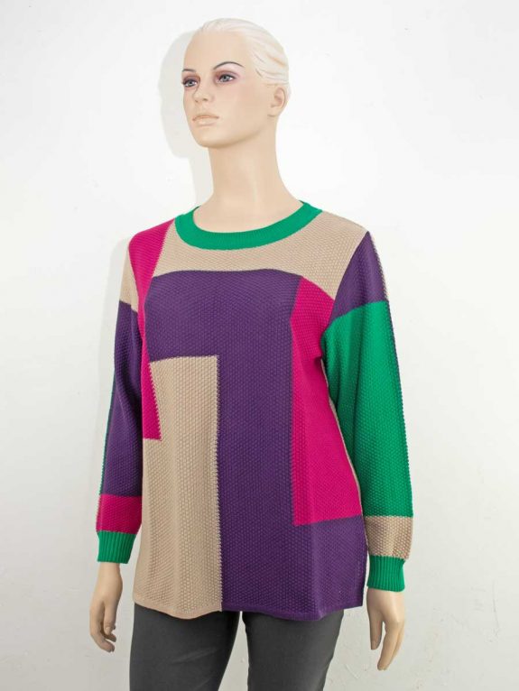 KjBRAND Pullover Colorblock lila grün beige große Größen Herbst Mode online