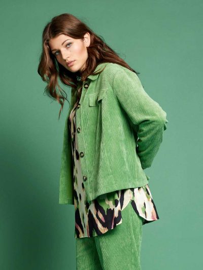 Verpass Tunic Blouse green print corduroy jacket plus size fall fashion online