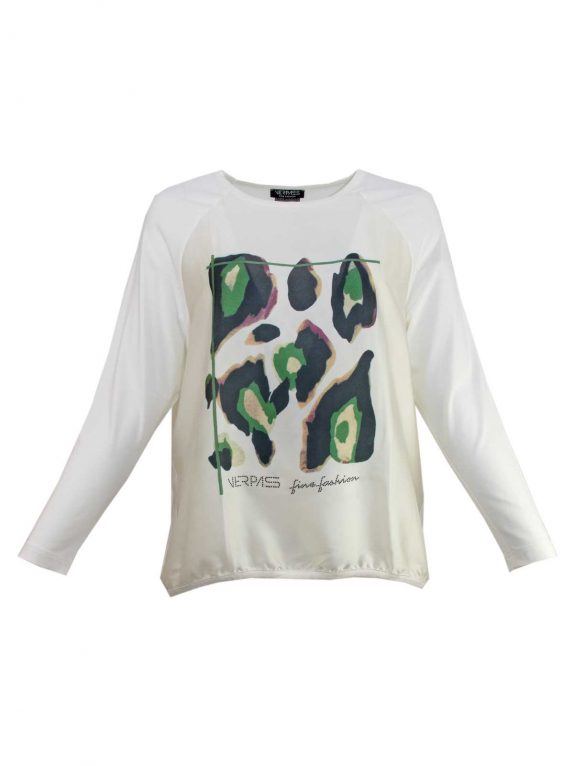 Verpass Blusen-Shirt creme grün gemustert Langarm große Größen Herbst Mode online