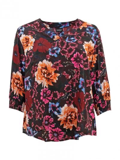 Gozzip Tunic Blouse floral print burgundy plus size fall layering fashion online