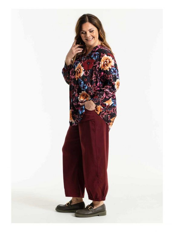 Gozzip Blusen-Shirt Druck bordeaux floral große Größen Herbst Mode online