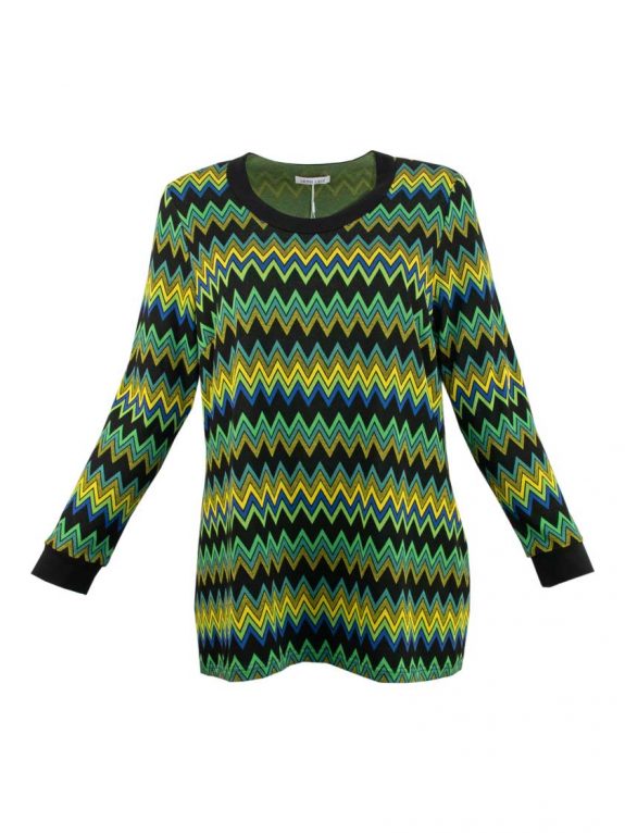 Mona Lisa Jersey Pullover Shirt Zickzack grün Pepita große Größen Winter Mode online