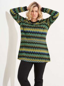 Mona Lisa Jersey Pullover Shirt Zickzack grün Pepita große Größen Winter Mode online
