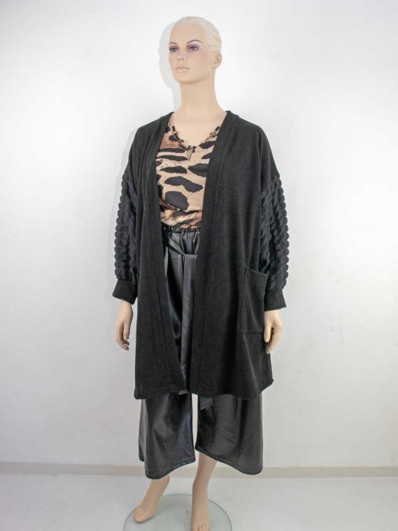 Hose Culotte Fake Leder Leo STrick-Tunika Cardigan schwarz große Größen Herbst Winter Mode online