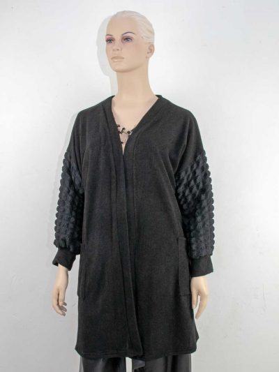 Knit Cardigan open bubble sleeves black plus size fall winter fashion online