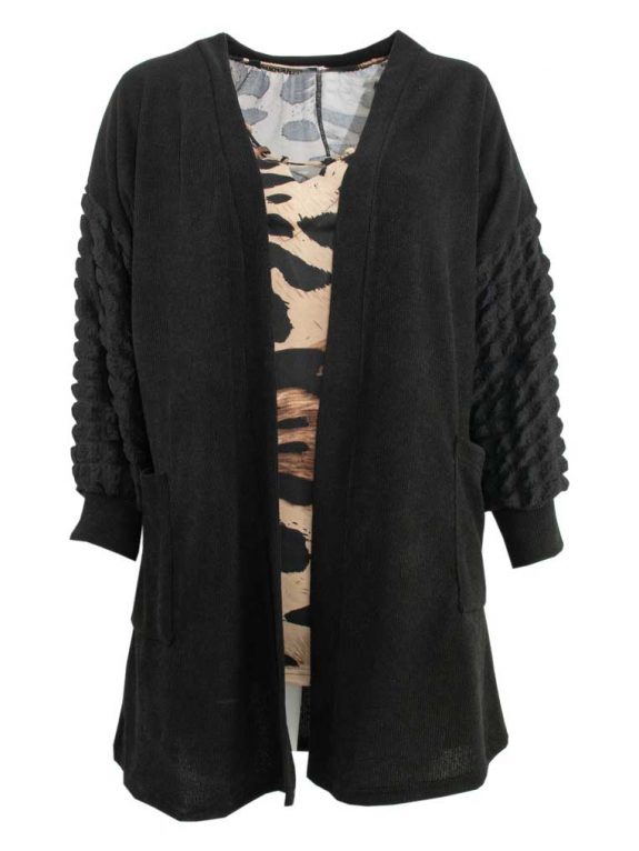 schwarze Strickjacke Cardigan Taschen Blasenärmel große Größen Herbst Winter Mode online