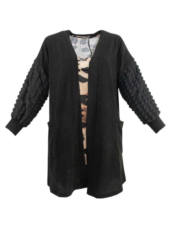 schwarze Strickjacke Cardigan Taschen Blasenärmel große Größen Herbst Winter Mode online