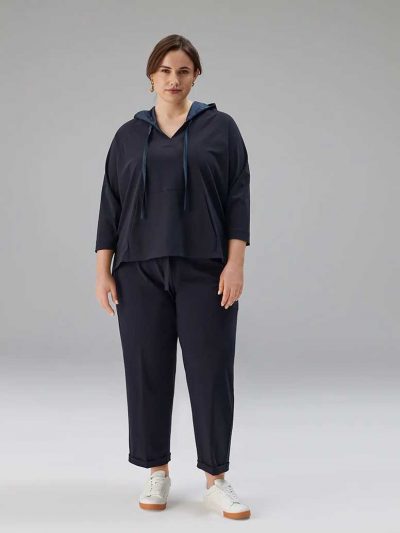 Sallie Sahne hooded easy sweater jogpants dark blue plus size fashion online