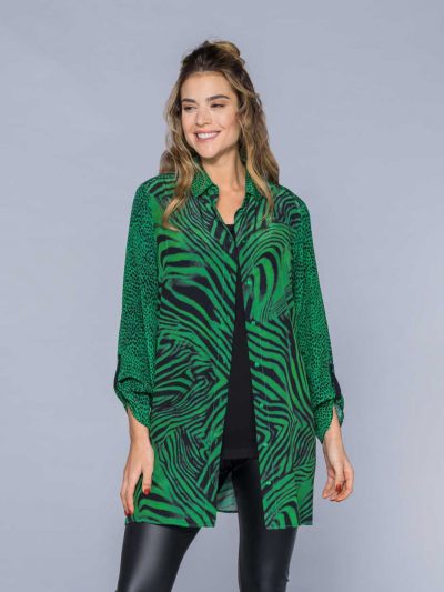 seeyou long blouse green patterned roll-up sleeves plus size fall winter fashion online