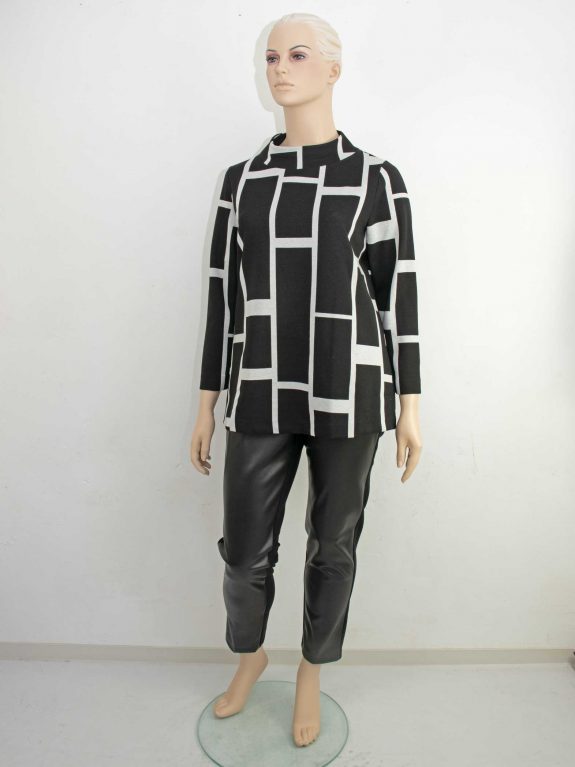 seeyou Pullover Jersey-Shirt Linien Streifen schwarz-weiß Lederimitat Hose große Größen Herbst Winter Mode online