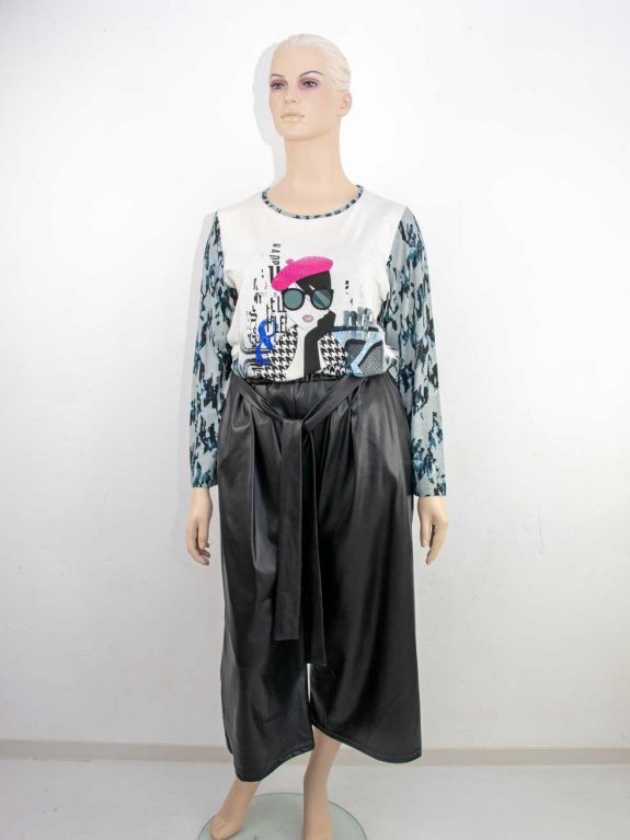 schwarze Hose Culotte 7/8 Länge Faux Leder seeyou Shirtu Glitzer blau große Größen Herbst Mode online