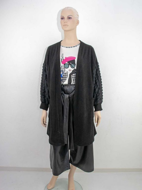 schwarze Hose Culotte 7/8 Länge Faux Leder seeyou Shirt Glitzer blau Cardigan große Größen Herbst Mode online