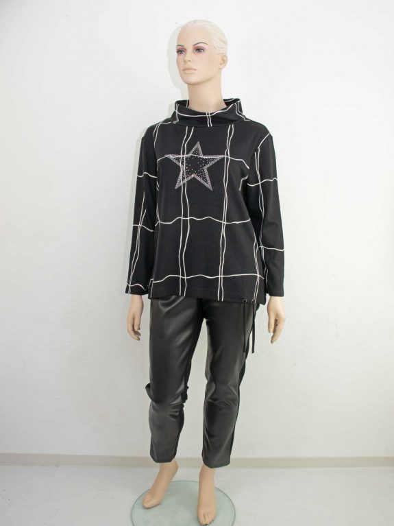 Doris Streich Sweatshirt Stern Glitzer Linien schwarz Hose Lederimitat große Größen Herbst Winter Mode online